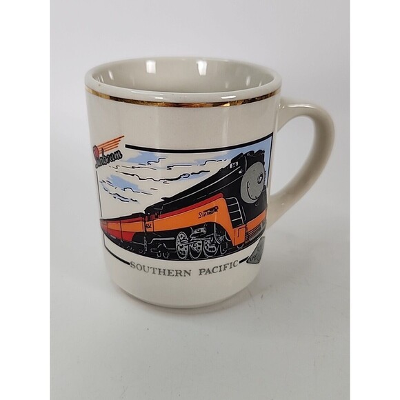 Country Trains Sunbeam Southern Pacific Coffee Mug Cup Gold Rim - Picture 1 of 10